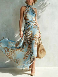 Beverly | Halter Leopard Print Maxi Dress
