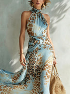 Beverly | Halter Leopard Print Maxi Dress