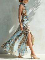 Beverly | Halter Leopard Print Maxi Dress