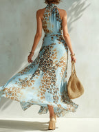 Beverly | Halter Leopard Print Maxi Dress
