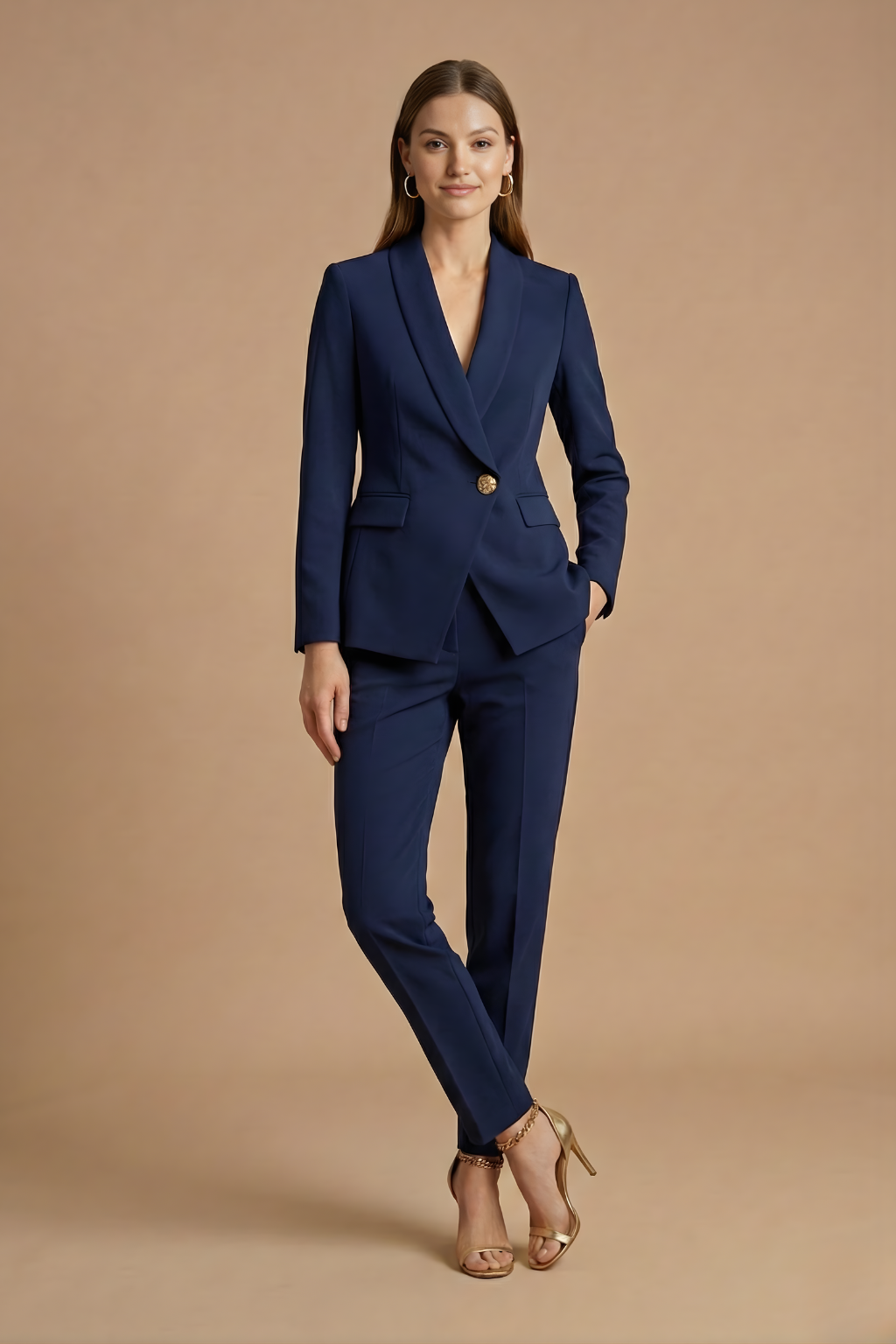 Soravienne | Two Piece Suit Shawl Lapel Blazer Straight Leg Trousers