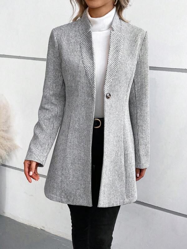 Diane | Classy Collarless Long Sleeve Outerwear