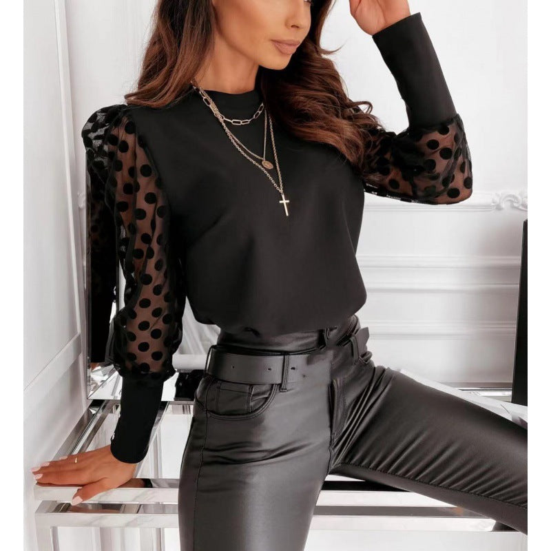 Celeste | V-Neck Mesh Dot Blouse