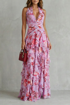 Anneliese | Women's Halter Floral Maxi Dress with Ruffles