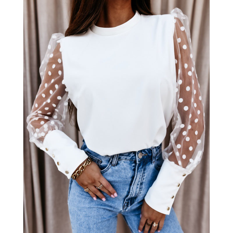 Celeste | V-Neck Mesh Dot Blouse