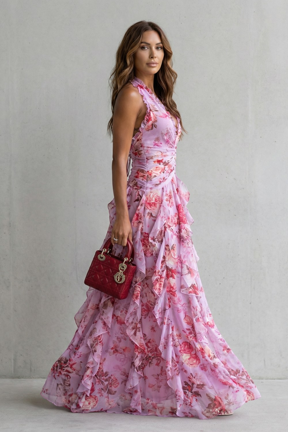 Anneliese | Women's Halter Floral Maxi Dress with Ruffles