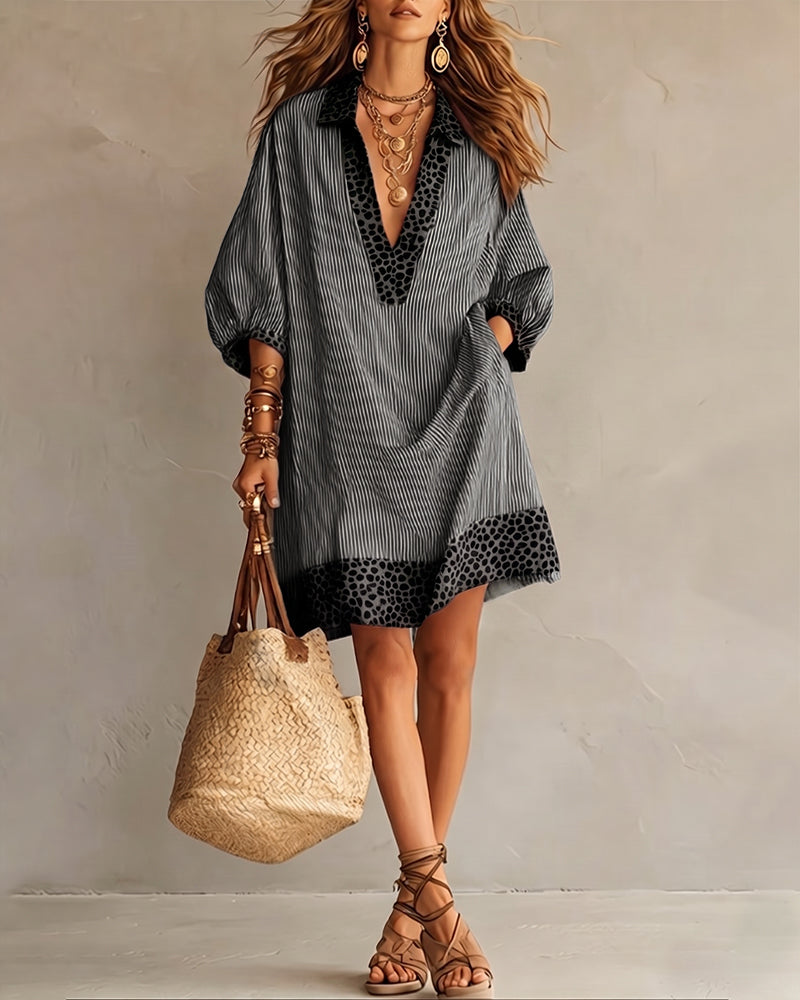 Rosemary | Leopard Trim Boho Midi Dress