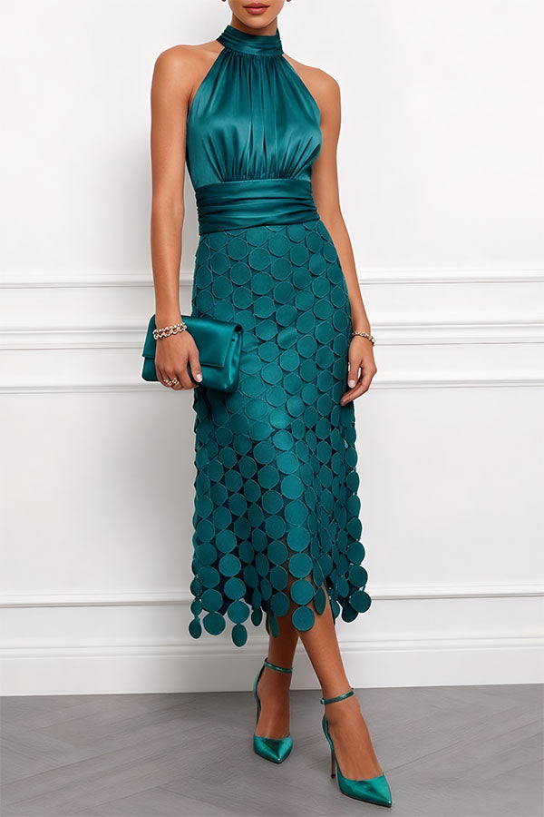 Georgia | Halter Neck Textured Midi Dress