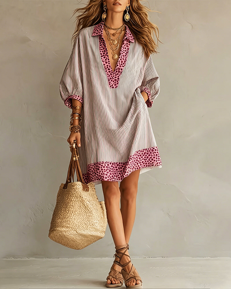 Rosemary | Leopard Trim Boho Midi Dress