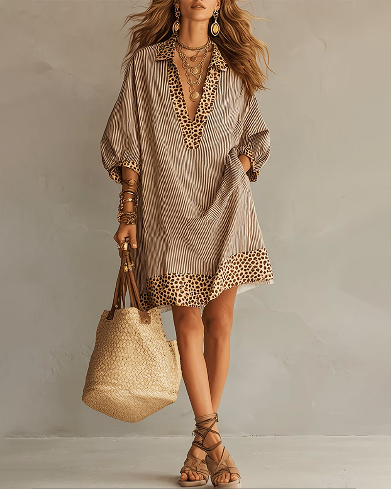 Rosemary | Leopard Trim Boho Midi Dress