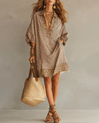 Rosemary | Leopard Trim Boho Midi Dress