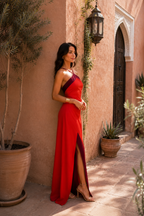 Reagan | Women's Halter Neck Maxi Dress with Side Slit