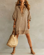 Rosemary | Leopard Trim Boho Midi Dress
