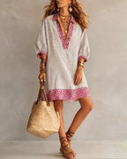 Rosemary | Leopard Trim Boho Midi Dress