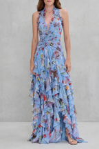 Anneliese | Women's Halter Floral Maxi Dress with Ruffles