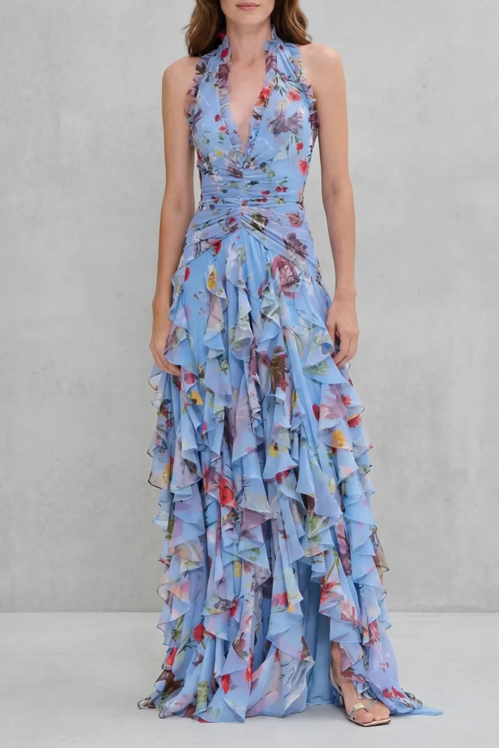Anneliese | Women's Halter Floral Maxi Dress with Ruffles
