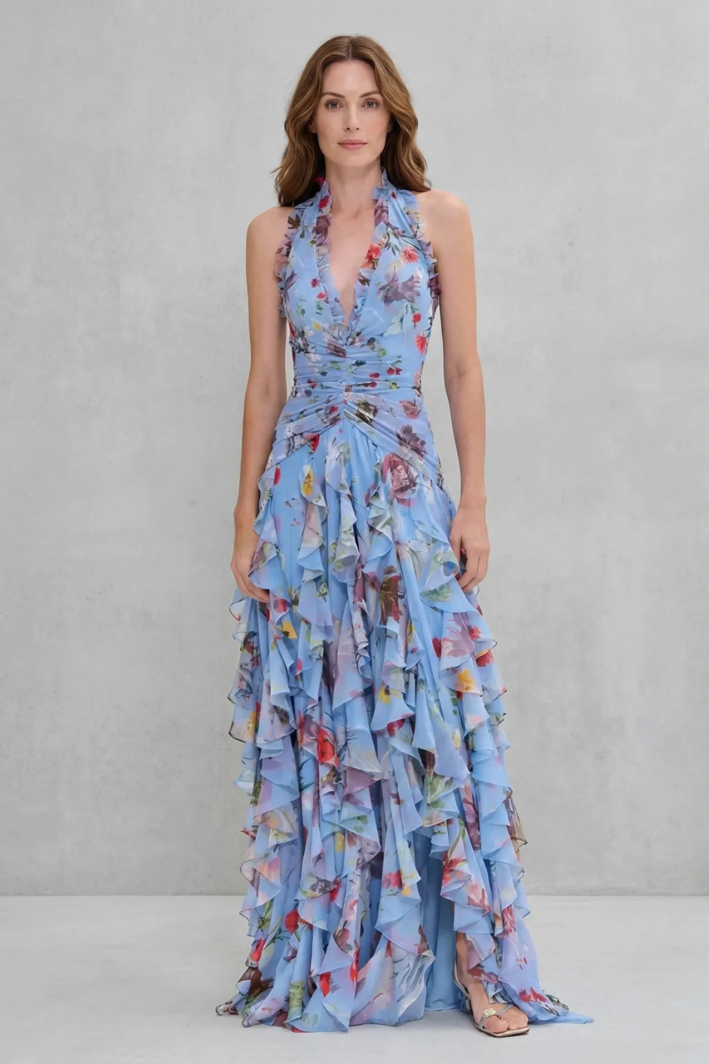 Anneliese | Women's Halter Floral Maxi Dress with Ruffles