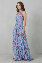 Anneliese | Women's Halter Floral Maxi Dress with Ruffles