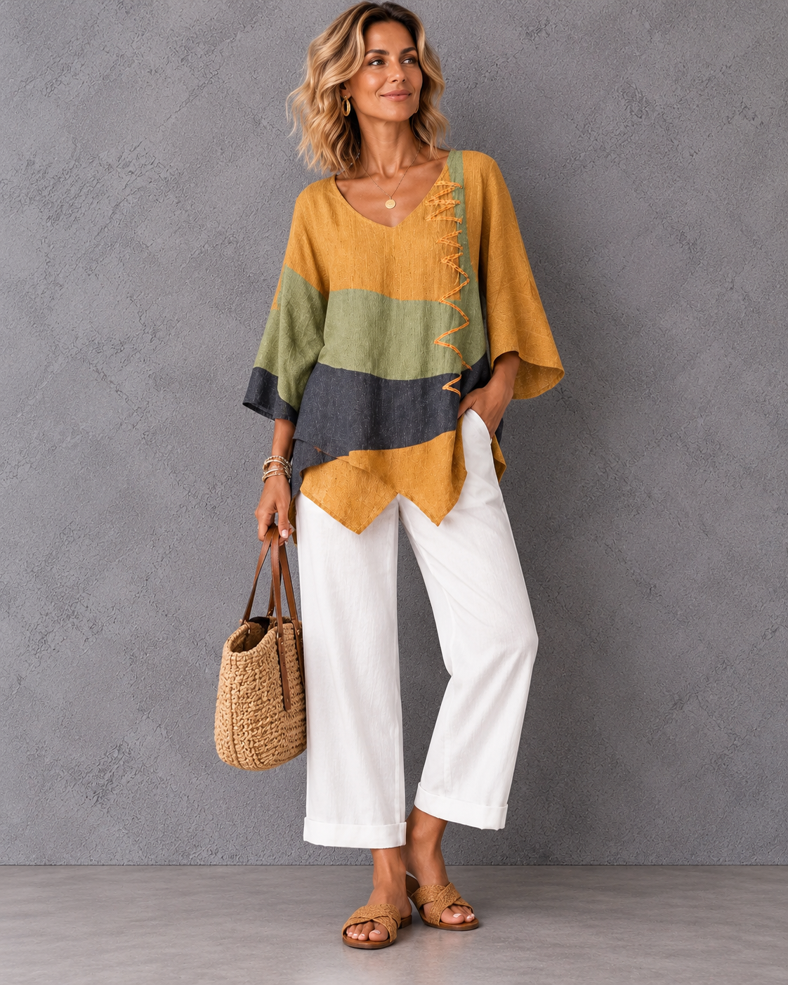 Petra | Artistic Print V-Neck Blouse