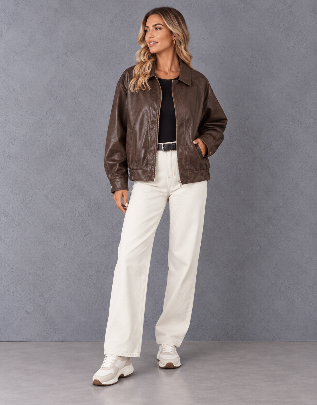 Corinna | Oversized Faux Leather Jacket with Vintage Brown Finish