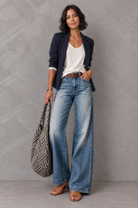 Cess | Women's Stylish Wide-Leg Denim Trousers in Vintage Look