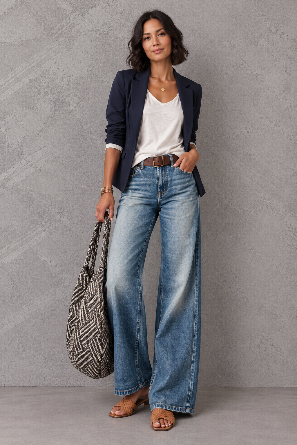 Cess | Women's Stylish Wide-Leg Denim Trousers in Vintage Look