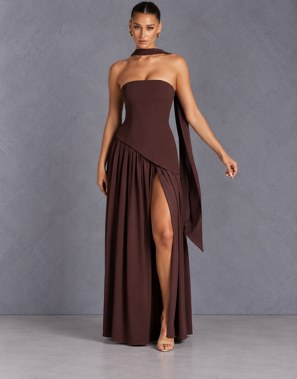 Isolde | Strapless Lace-Up Slit Maxi Dress