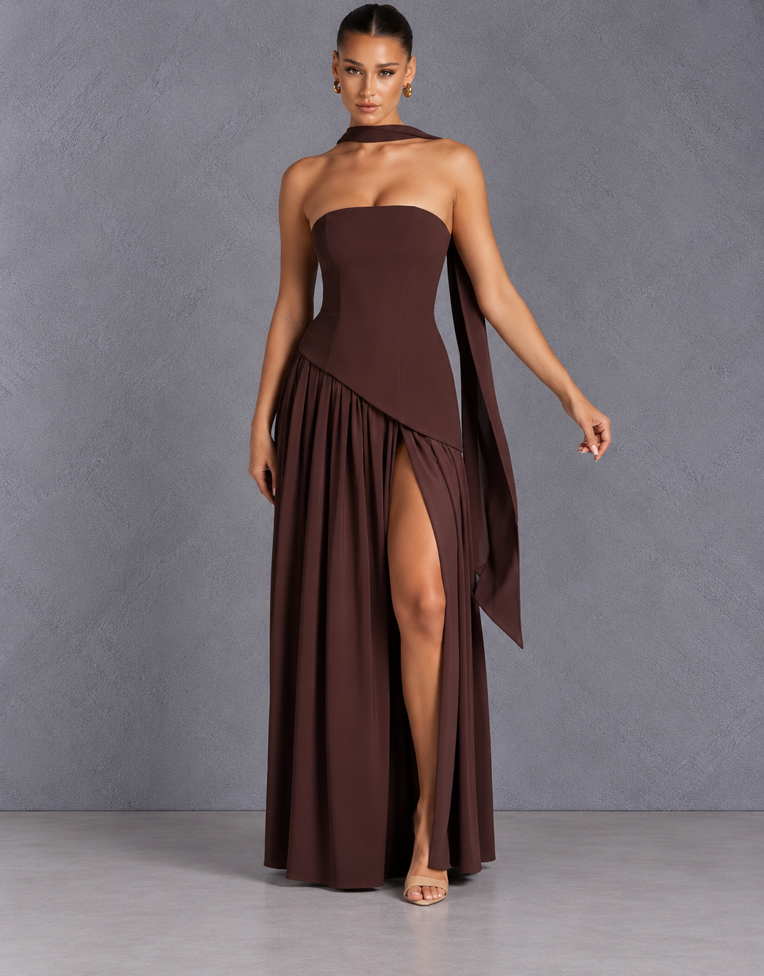 Isolde | Strapless Lace-Up Slit Maxi Dress