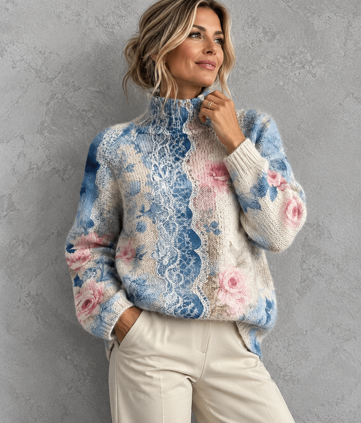 Wilma | Lace Floral Turtleneck Sweater