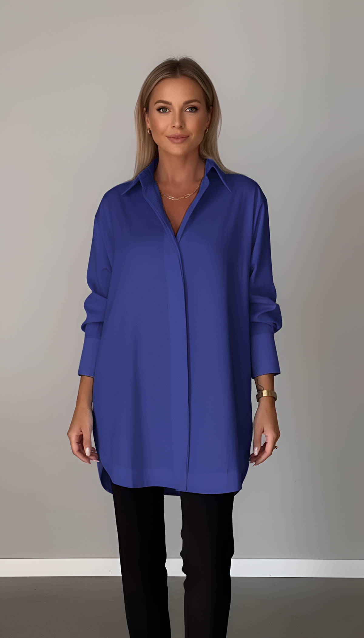 Verena | Oversized Cotton Shirt Classic Color Button Front