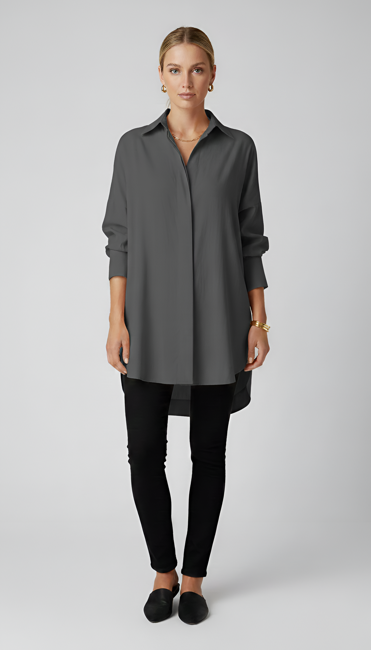 Verena | Oversized Cotton Shirt Classic Color Button Front