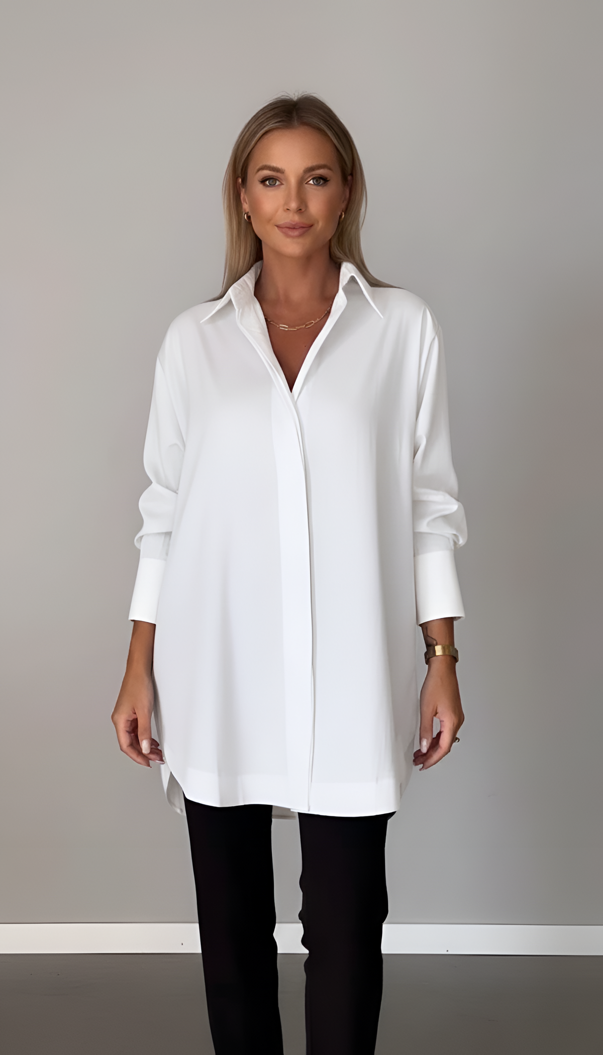 Verena | Oversized Cotton Shirt Classic Color Button Front