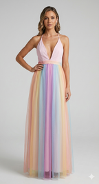 Adalina | Women's Halter V-Neck Maxi Dress