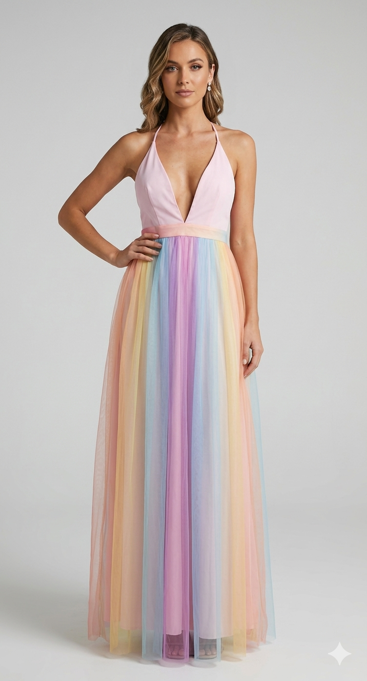 Adalina | Women's Halter V-Neck Maxi Dress