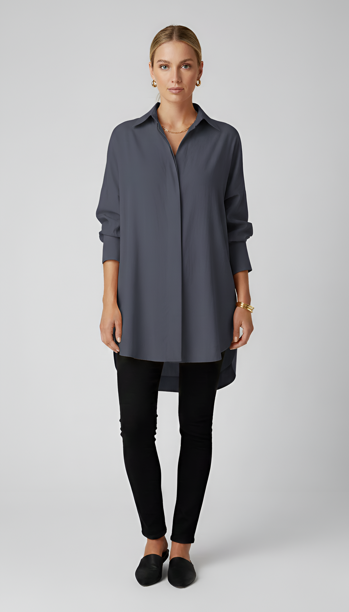 Verena | Oversized Cotton Shirt Classic Color Button Front
