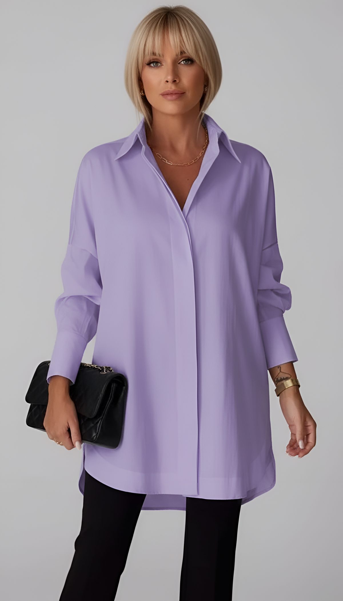 Verena | Oversized Cotton Shirt Classic Color Button Front