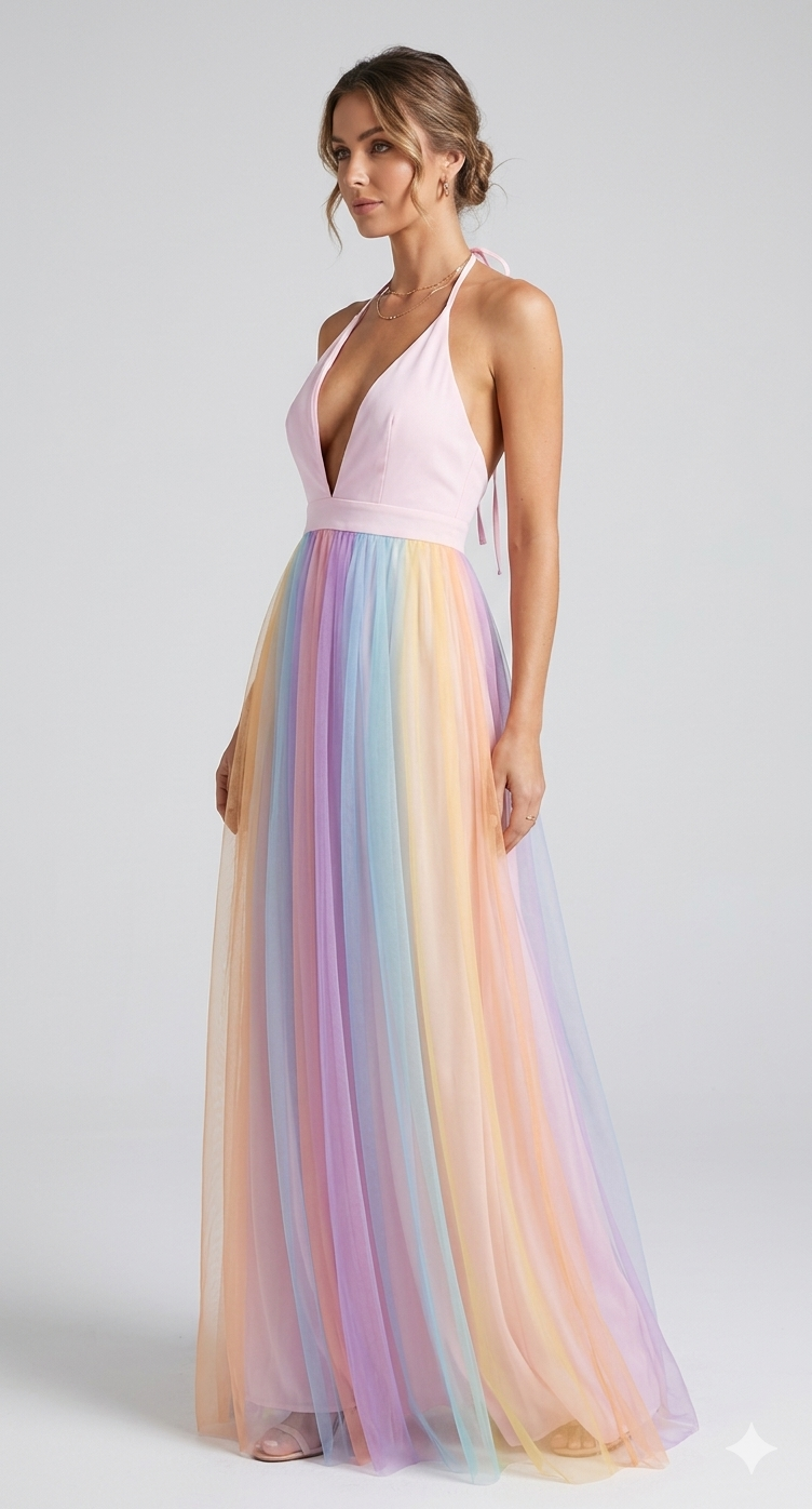 Adalina | Women's Halter V-Neck Maxi Dress