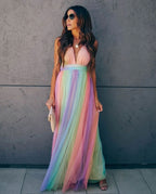 Adalina | Women's Halter V-Neck Maxi Dress