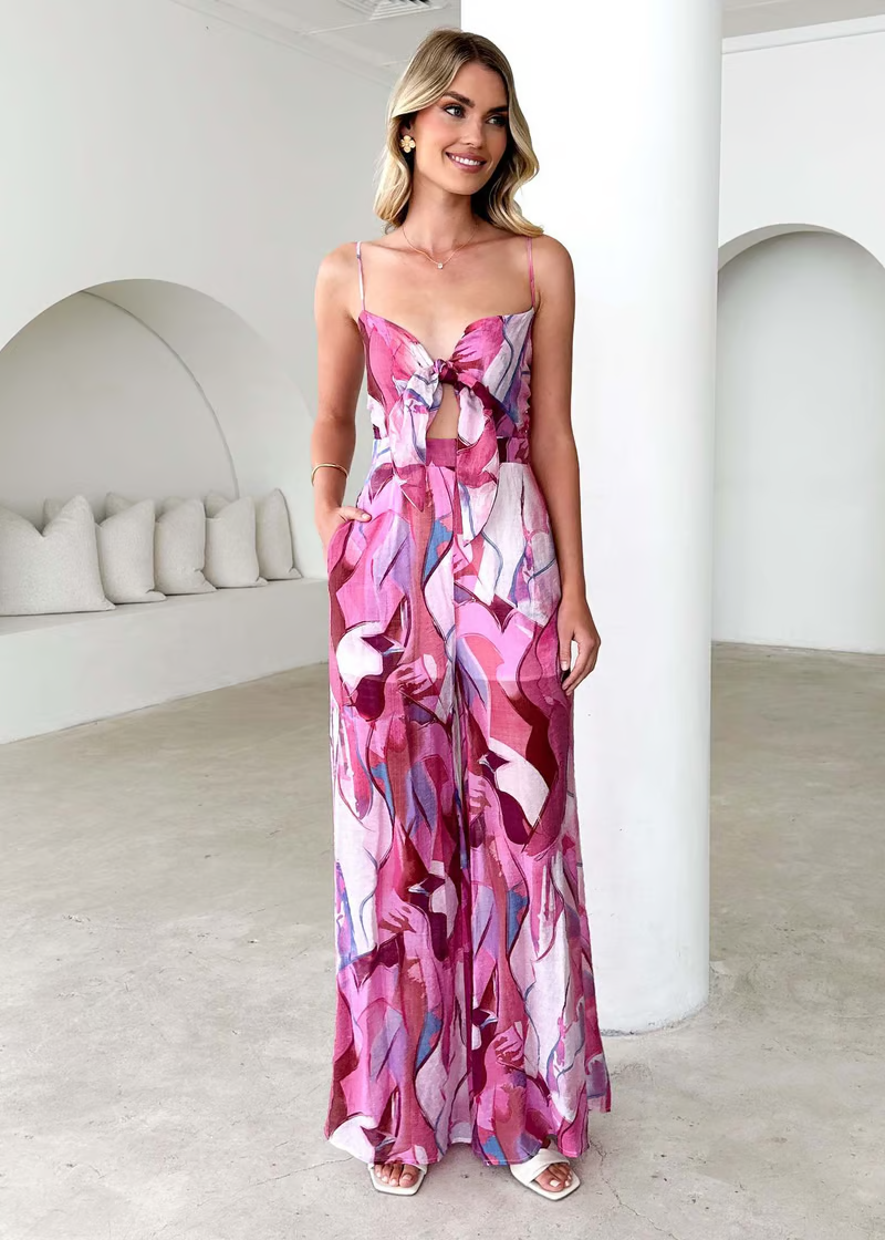 Solene | Tie-Front Print Jumpsuit