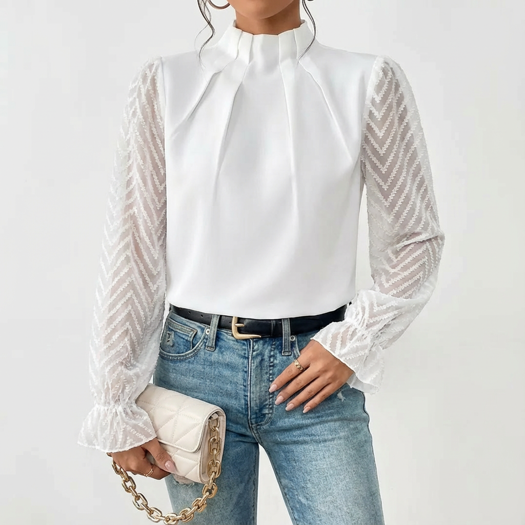 Avelina | Gathered Neck Lace Sleeve Blouse