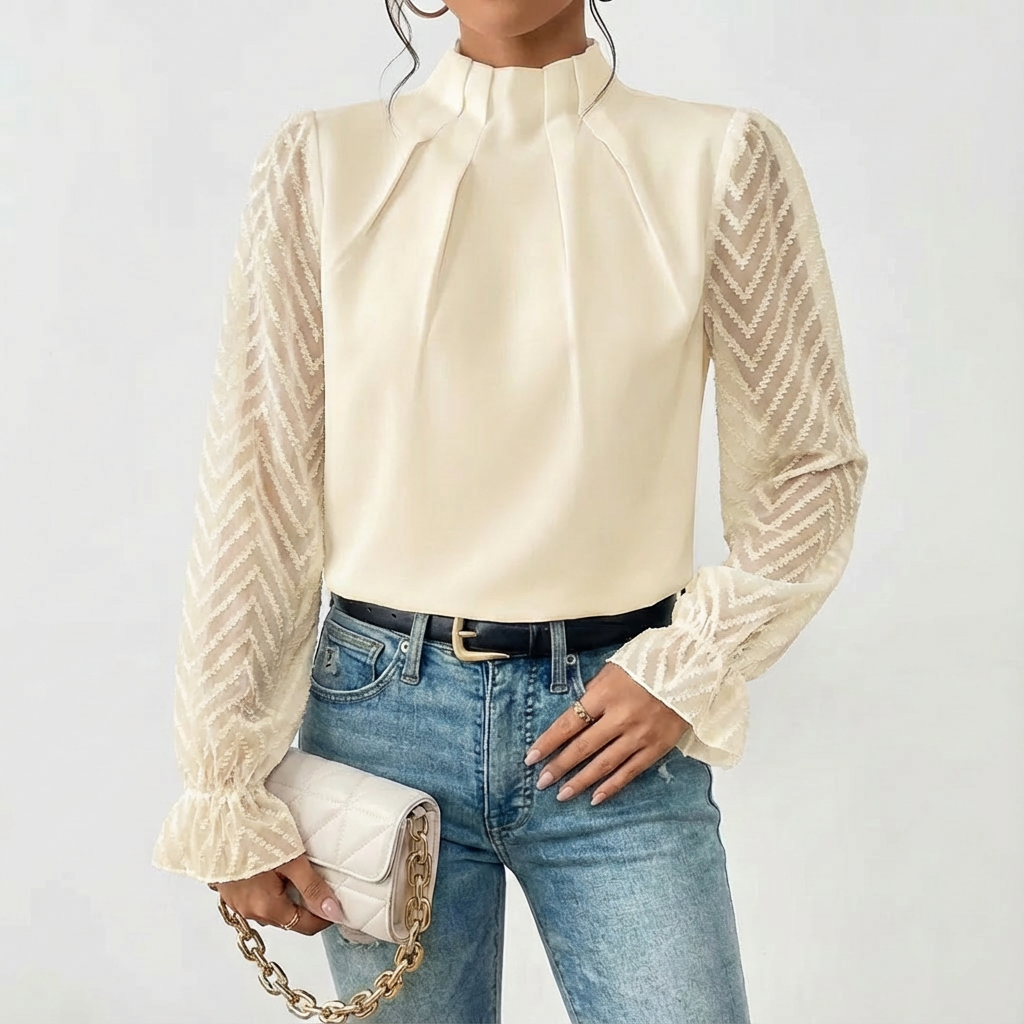 Avelina | Gathered Neck Lace Sleeve Blouse