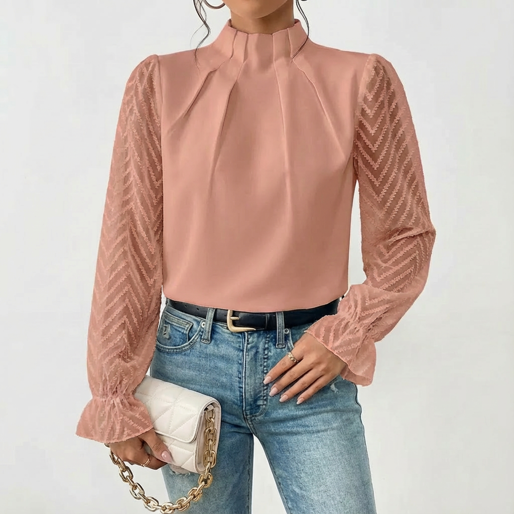 Avelina | Gathered Neck Lace Sleeve Blouse
