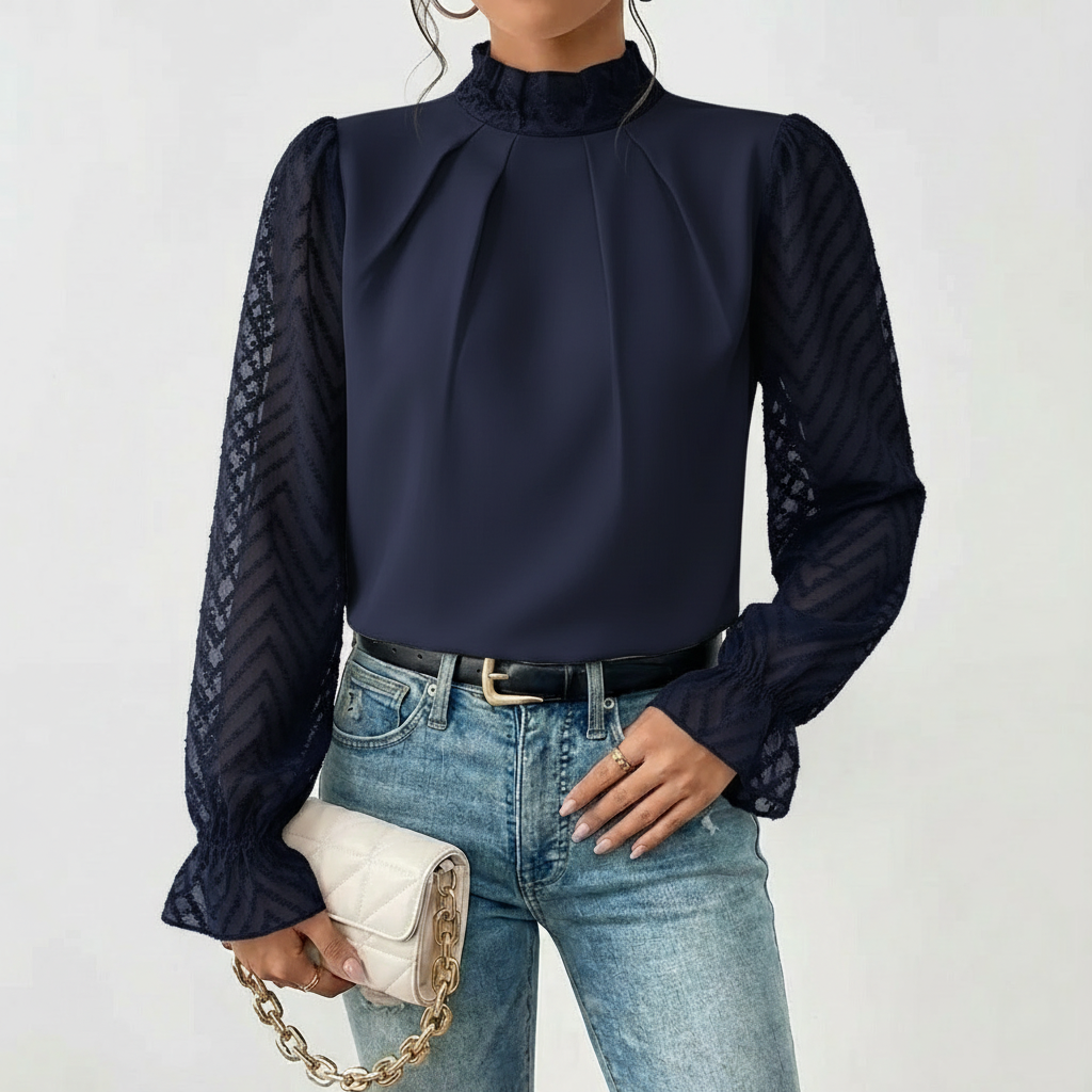 Avelina | Gathered Neck Lace Sleeve Blouse