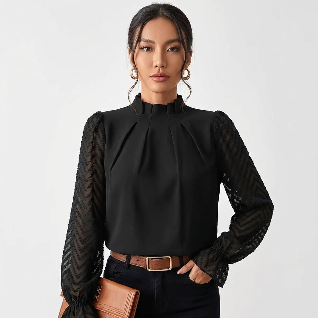 Avelina | Gathered Neck Lace Sleeve Blouse