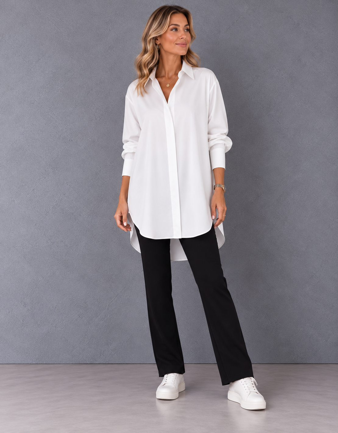 Verena | Oversized Cotton Shirt Classic Color Button Front