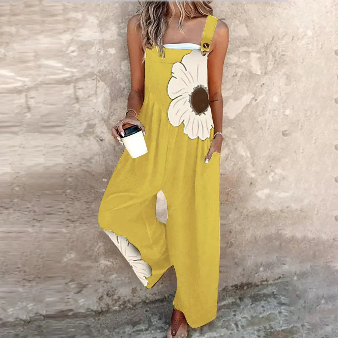 Coralee | Wide-Leg Statement Print Dungarees
