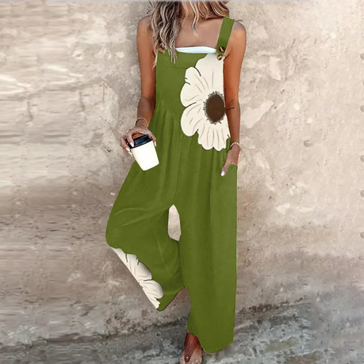 Coralee | Wide-Leg Statement Print Dungarees