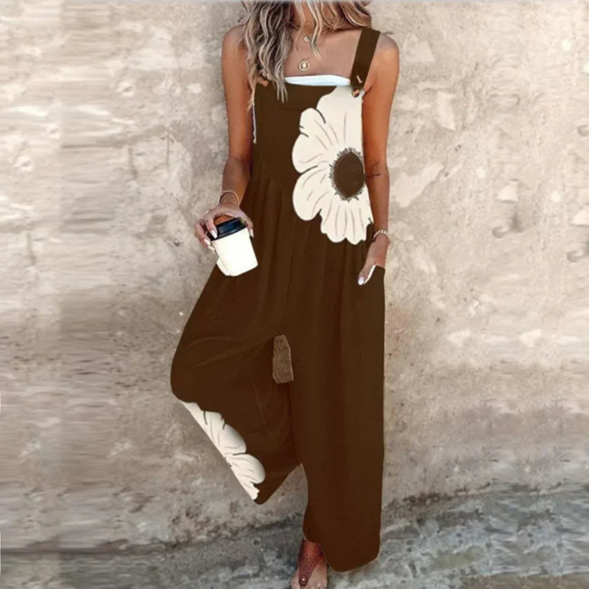 Coralee | Wide-Leg Statement Print Dungarees