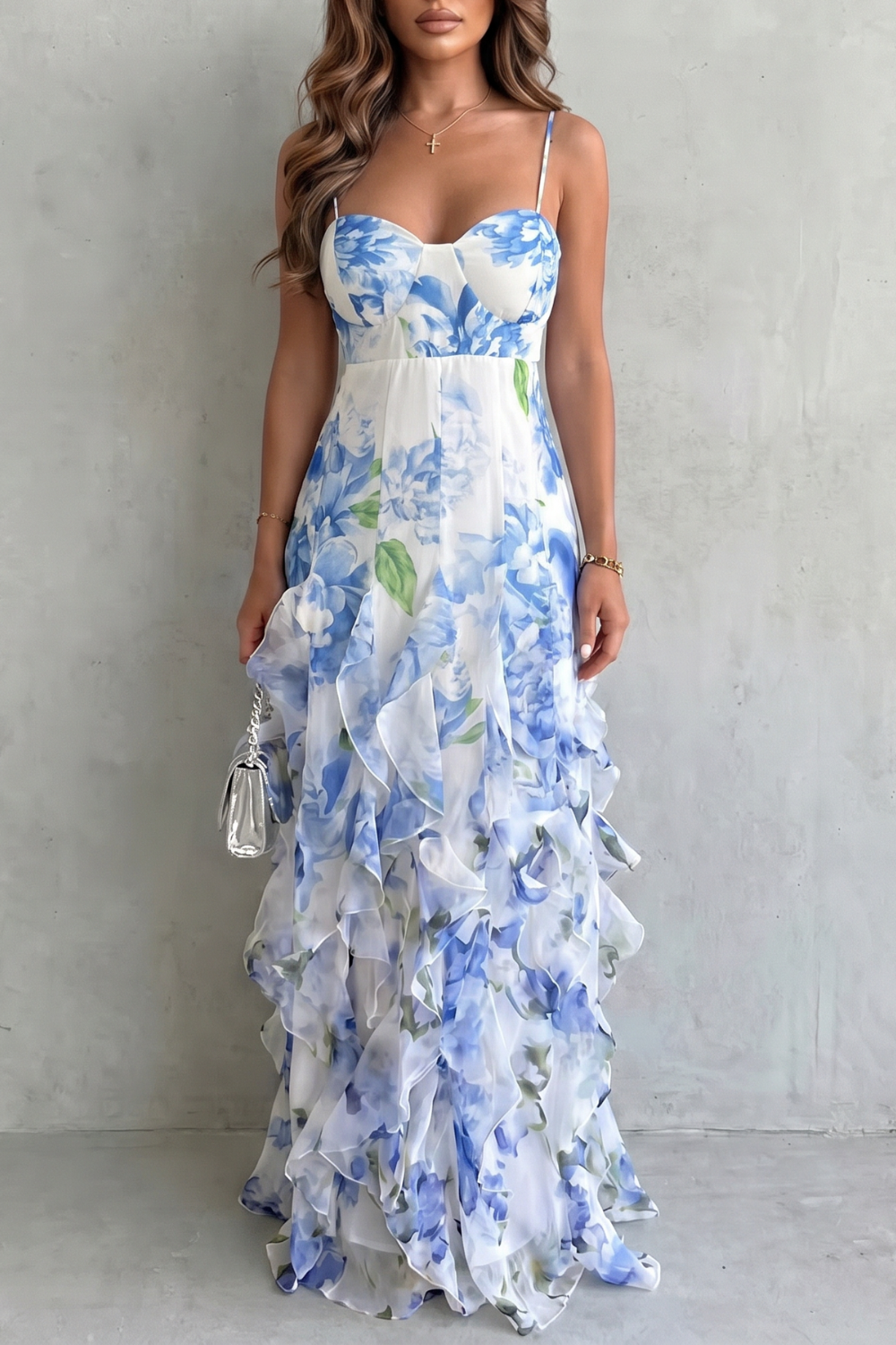 Marisela | Women's Floral Maxi Dress with Ruffles