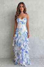 Marisela | Women's Floral Maxi Dress with Ruffles